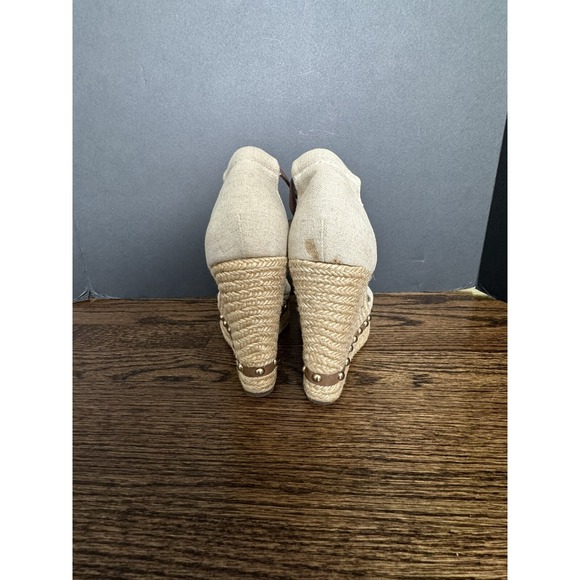 ALDO Sandals Wedge Shoes Beige Ankle Strap Studded Peep Toe Sz US 10 - Picture 4 of 10